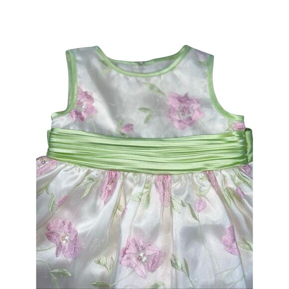 Bonnie Baby 12M Floral Tulle Dress Mint Green Pink Satin Party Princess Floral - Picture 3 of 11
